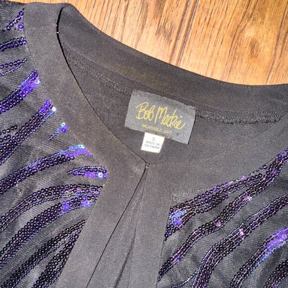 Vintage Bob Mackie Wearable Art Sequin Jacket Small | Purple & Black Zebra Glam - Picture 3 of 14